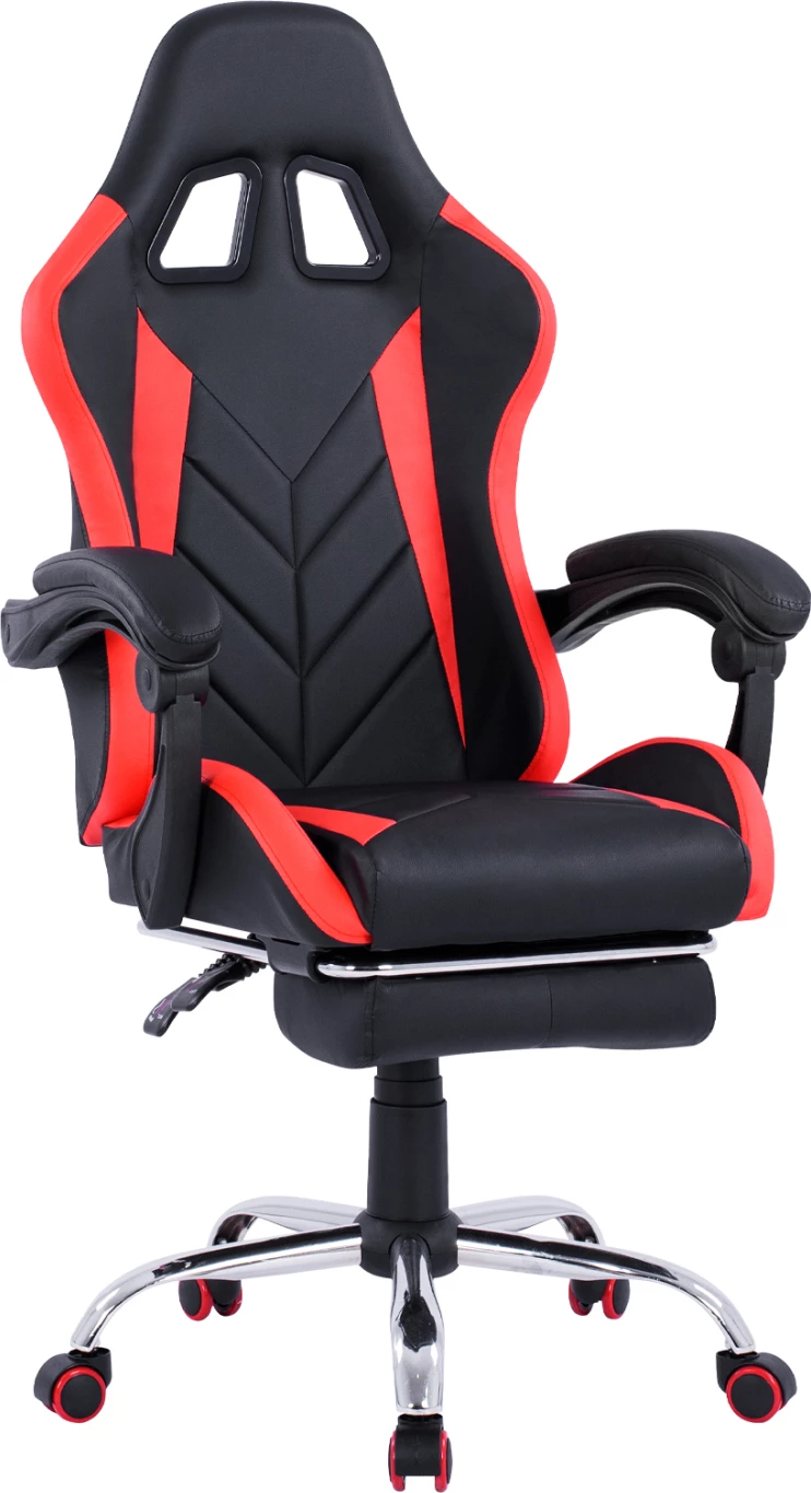 Karrige gaming me shpinë të rregullueshme dhe mbështetëse për këmbë FH1156.01 ngjyrë e zezë-kuqe