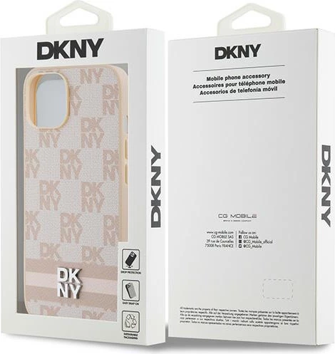 Mbështjellës DKNY Checkered Mono Pattern & Printed Stripes për iPhone 15/14/13, 6.1", Rozë