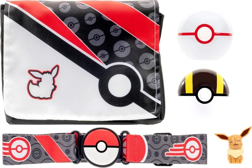Set bandolierë Pokemon Jazwares PKW3650, me figurë Eevee dhe Pokeball, Seria 5