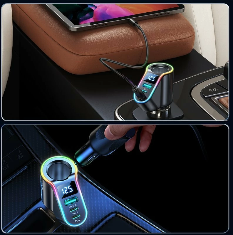 Karikues për veturë Joyroom JR-CL21 150W 1x USB-A + 2x USB-C QC3.0/PD3.0 12/24V, i zi