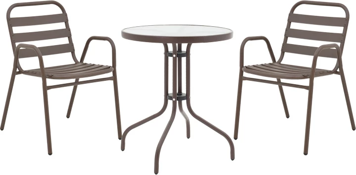 Tavolinë me karrige, ngjyrë kafe, metal dhe xham, Φ60x70cm