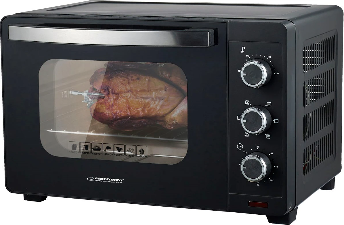 Furrë mini elektrike Esperanza EKO006N me konvekcion dhe shufër, 25L, 1600W, e zezë