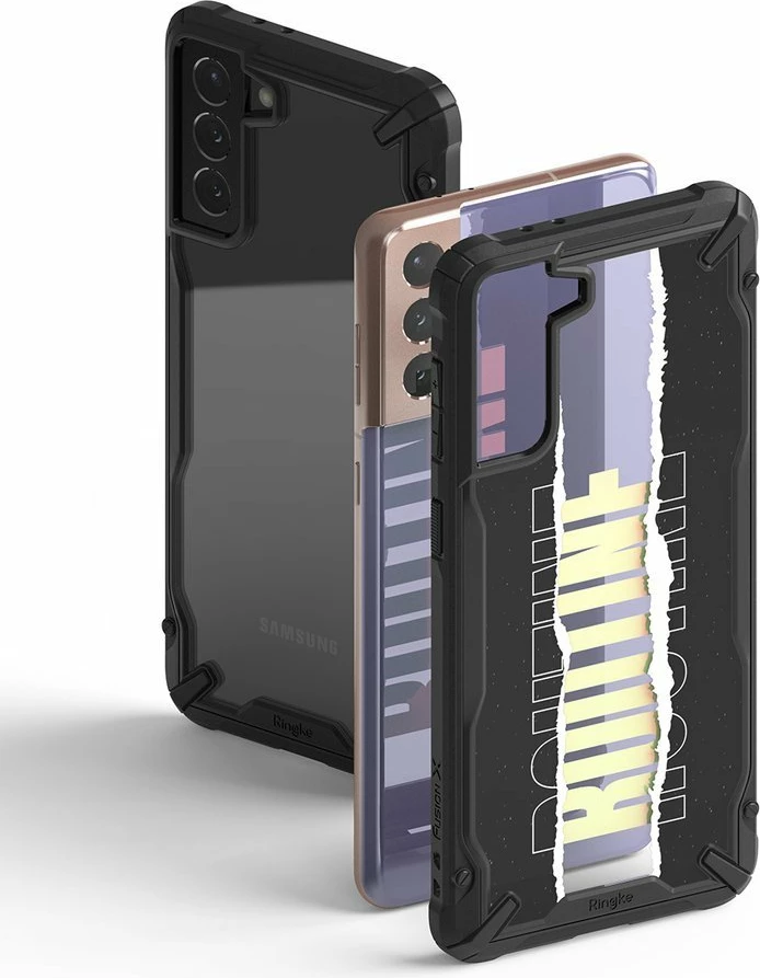 Mbështjellës Ringke Fusion X Design për Samsung Galaxy S21+ 5G, PC+TPU, i zi