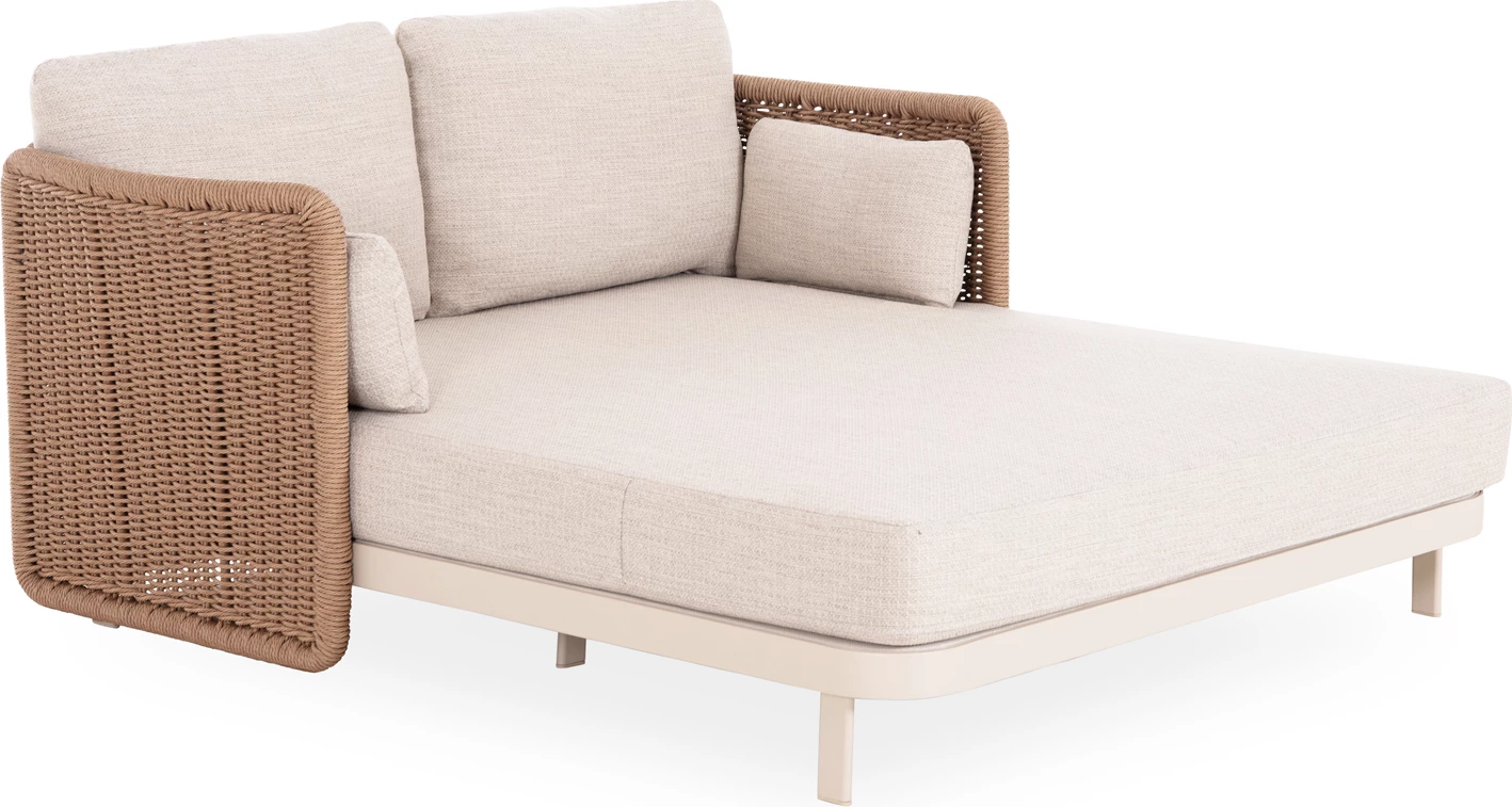 Daybed 2-vendësh DESTINY, alumin ngjyrë fildishi, ratan bezhë, 202x170x73.5cm