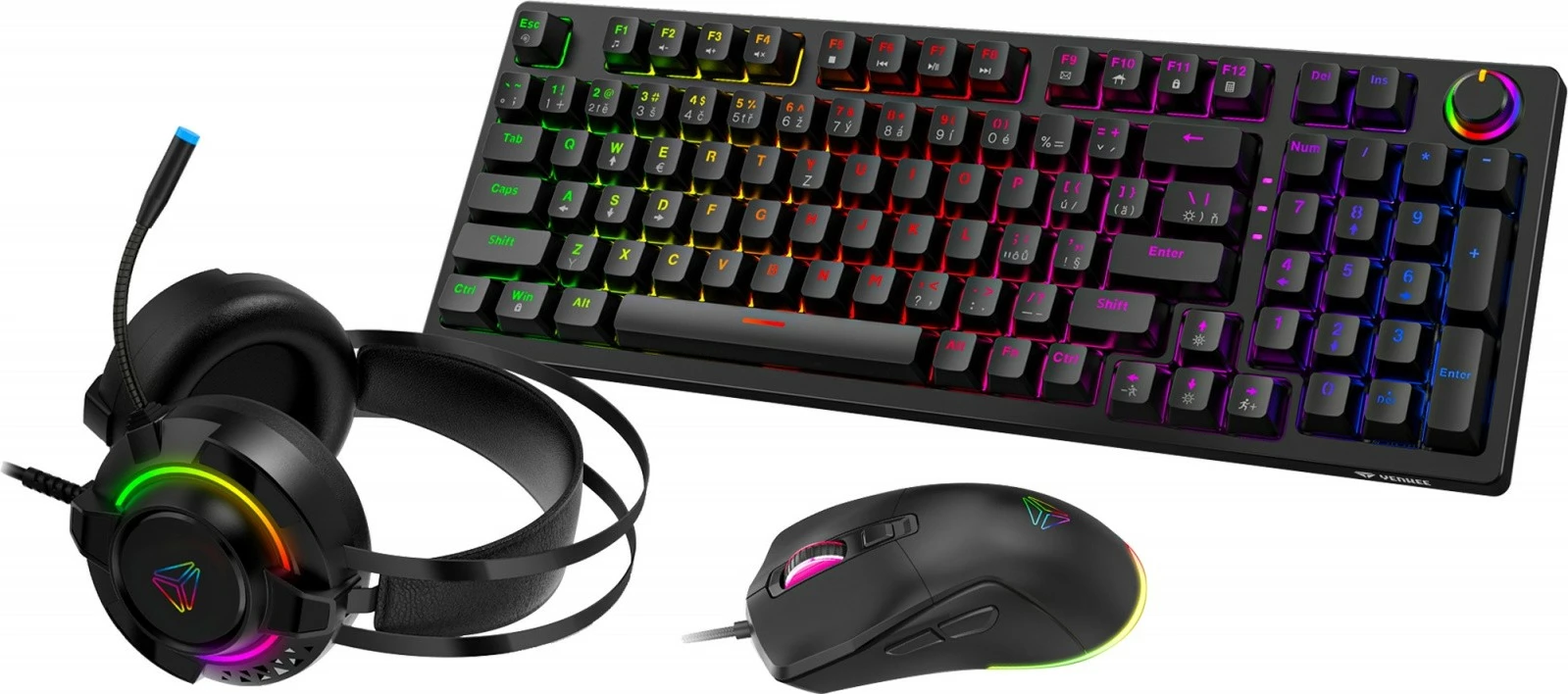 set gaming 3-në-1, YENKEE, YGS 03 ECLIPSE, tastierë mekanike RGB QWERTY, maus deri 4200 DPI, kufje me mikrofon, i lidhur USB, e zezë
