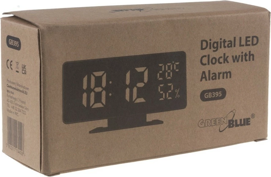 Orë alarmi GreenBlue GB395 me termometër dhe higrometër, e zezë