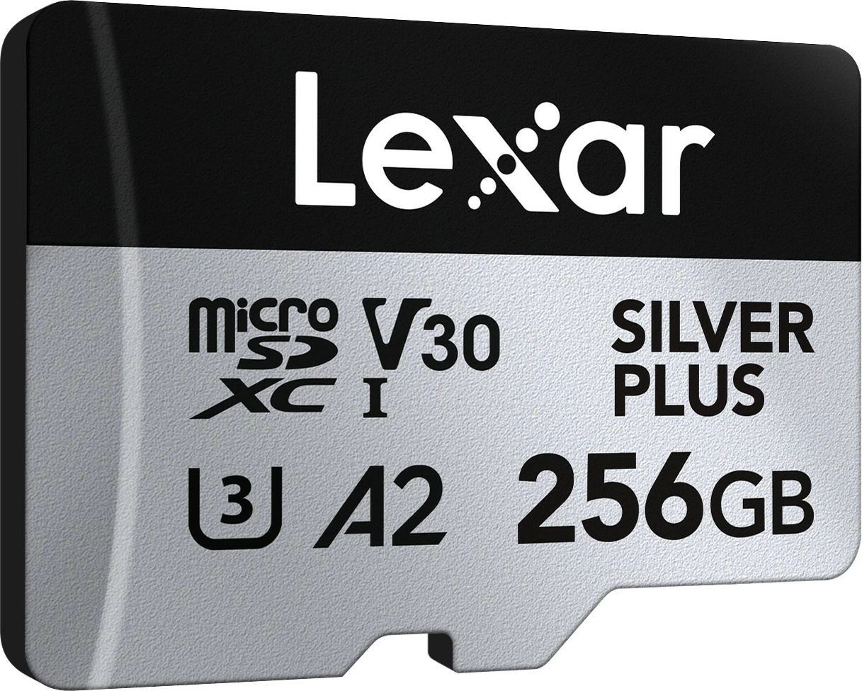 kartë microSD Lexar LMSSIPL256G-BNANG 256GB UHS-I A2 U3 V30 205/150MB/s, ngjyrë argjendtë Silver Plus, me adapter SD
