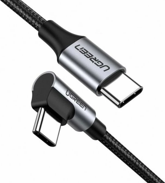 Kabllo USB-C në USB-C Ugreen US255 1 m 60W me konektor këndor, e zezë