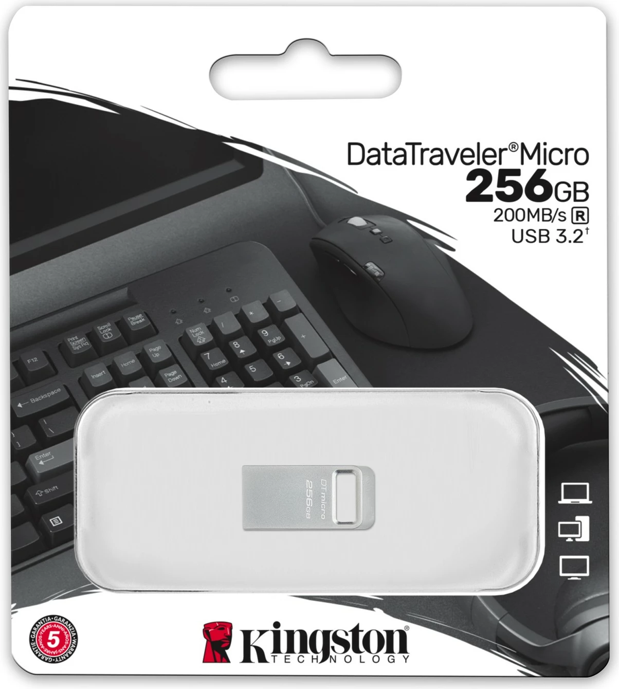 USB Kingston DataTraveler Micro 256GB, USB 3.2, metal, silver