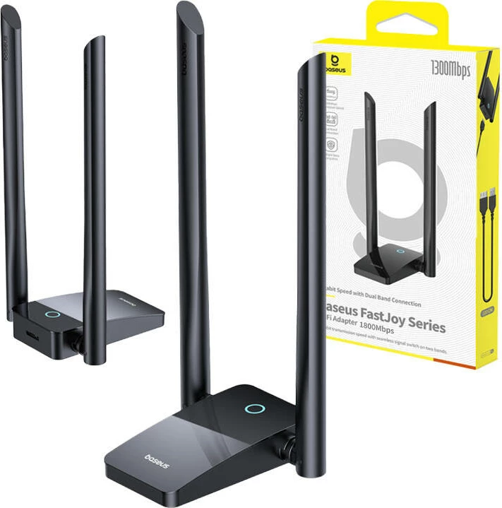Adapter WiFi Baseus FastJoy 1800Mbps me antena të jashtme, i zi