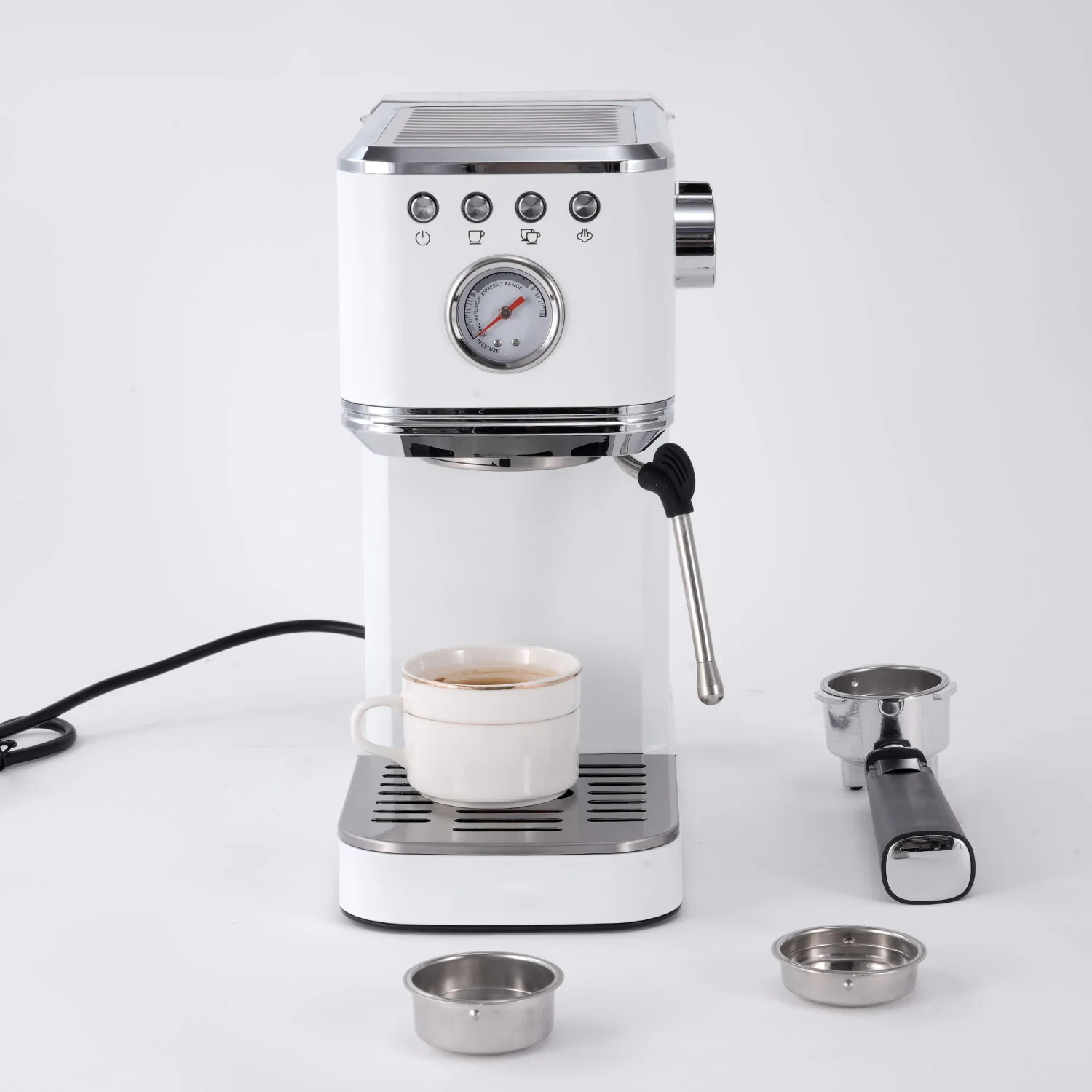 Makinë espresso Elit Perfetto ECM-24 2u1 1350W 20 bar 1.2L, e bardhë me shkëlqim