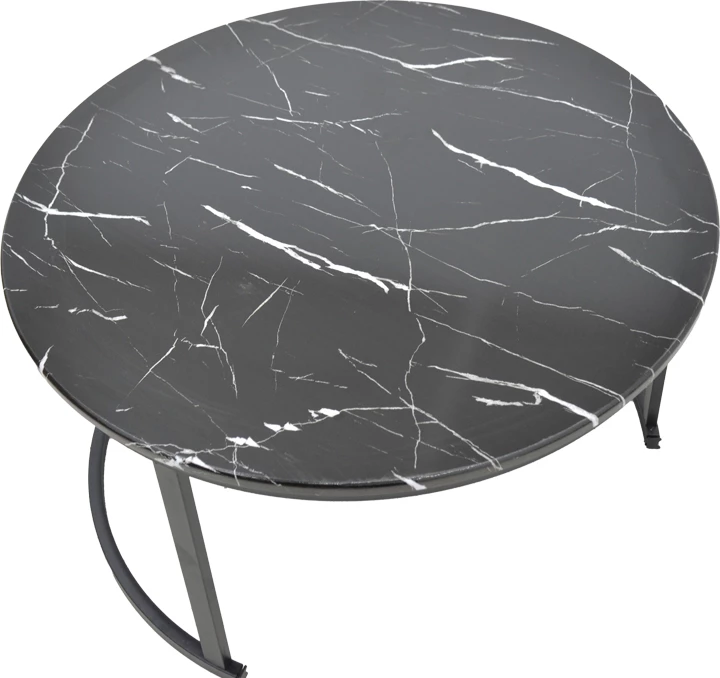 Set tavolinash kafeje Revelon, pamje mermeri të zi, këmbë të zeza, 80x80x45cm, set prej 2 copësh