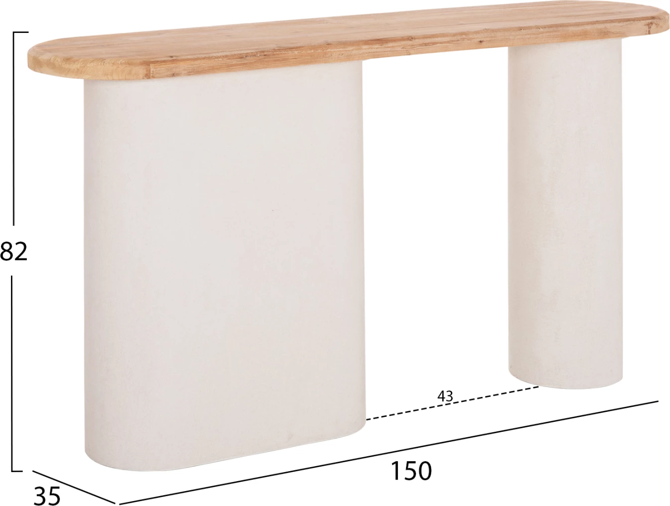 Konsol Santorini, sipërfaqe druri bredhi natyral, bazë MDF off-white, 150x35x82cm