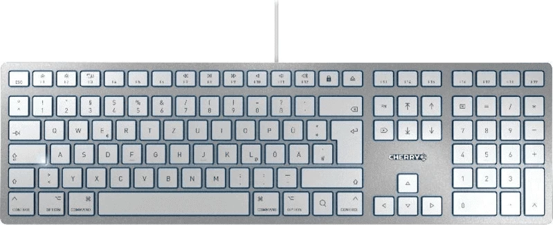 Tastierë, Cherry, JK-1610DE-1, me kabllo USB, layout gjerman (DE), numpad, argjendtë