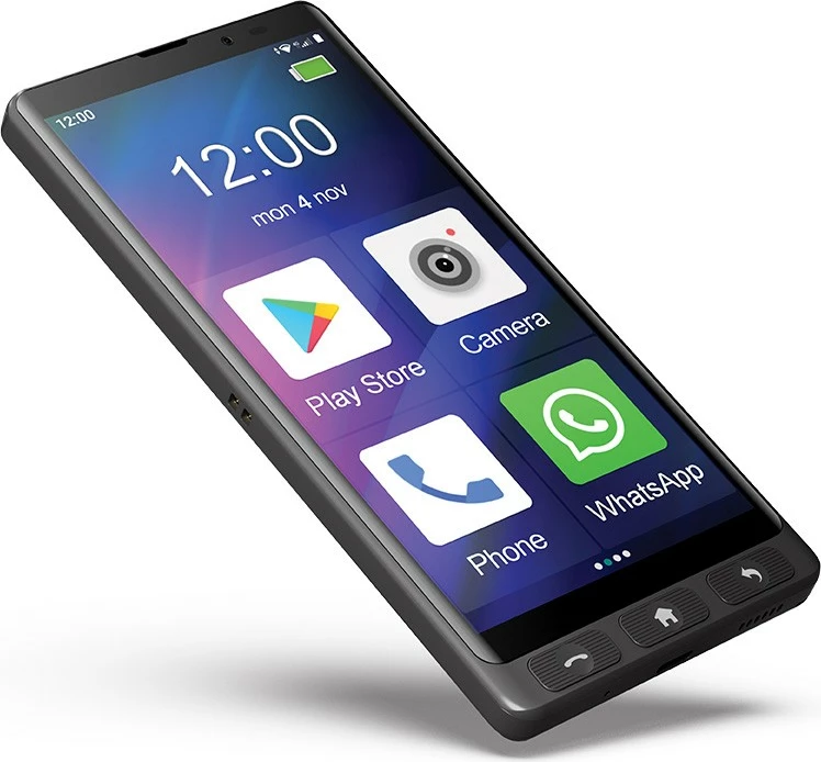 Celular Maxcom MS601, 4 GB RAM, 64 GB, 6", Android 14, i zi, me mbështjellës dhe karikues tavoline