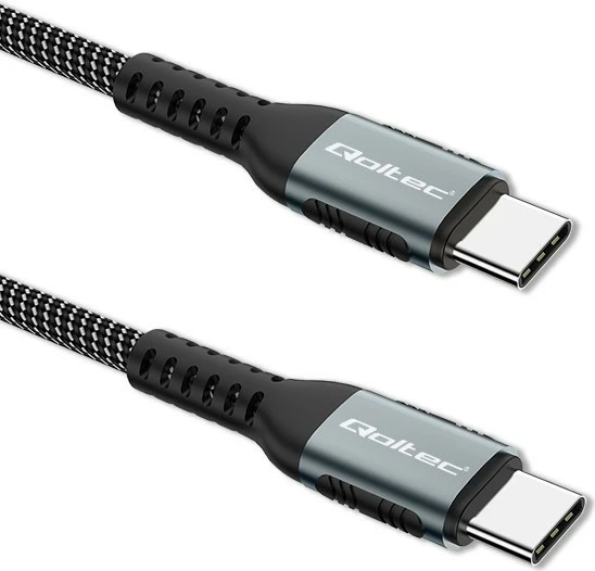 Kabllo USB Type-C Qoltec 52357, 1m, 100W, USB 2.0, QC 3.0, PD, e zezë