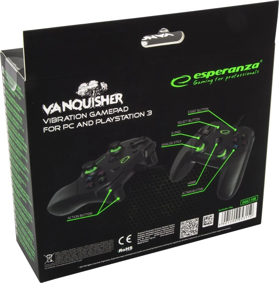 Kontroller gaming Esperanza EGG110K për PC, Playstation 3, i zi