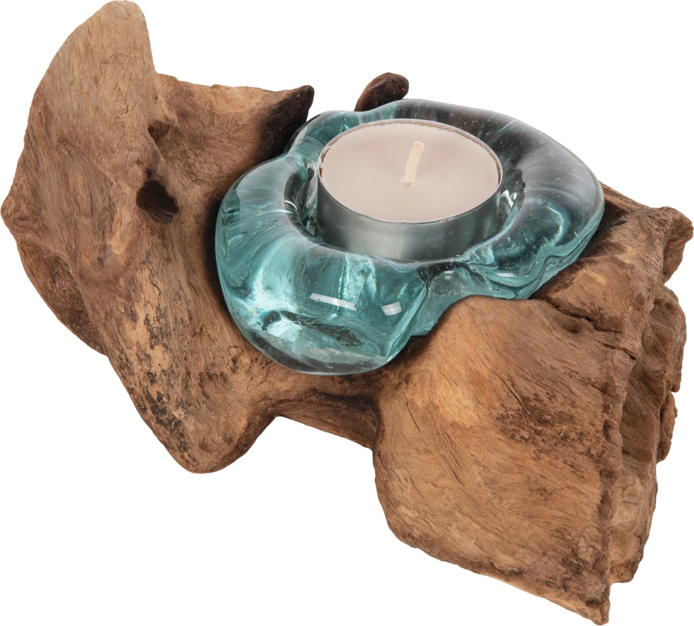 Dekor tavoline FH4283 bazë qiriri-1 vend-druri TEAK dhe qelq-natyral