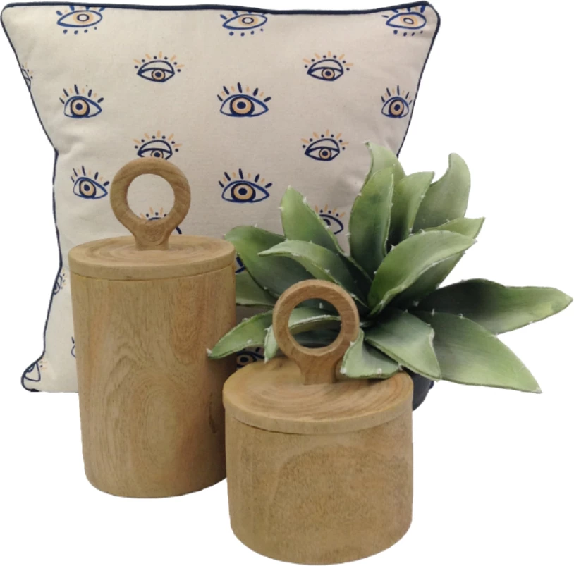 Jastëk dekorativ Eyes, pambuk, 45x45cm, bardhë-blu