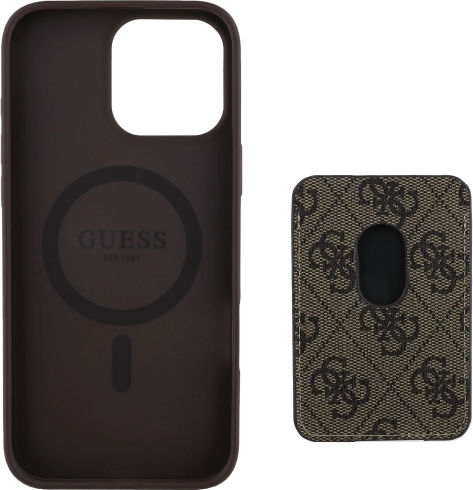 Mbështjellës Guess 4G Stripes me portofol MagSafe për iPhone 16 Pro Max, Kafe