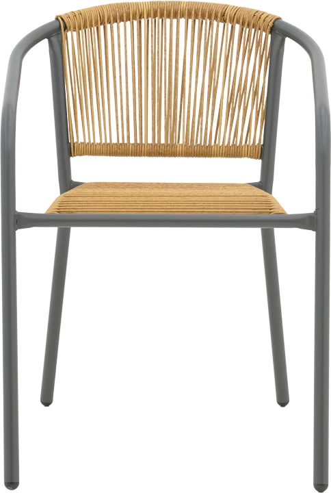 Karrige metalike e grumbullueshme, ngjyrë gri e errët dhe ratan natyral, 54x63x74cm