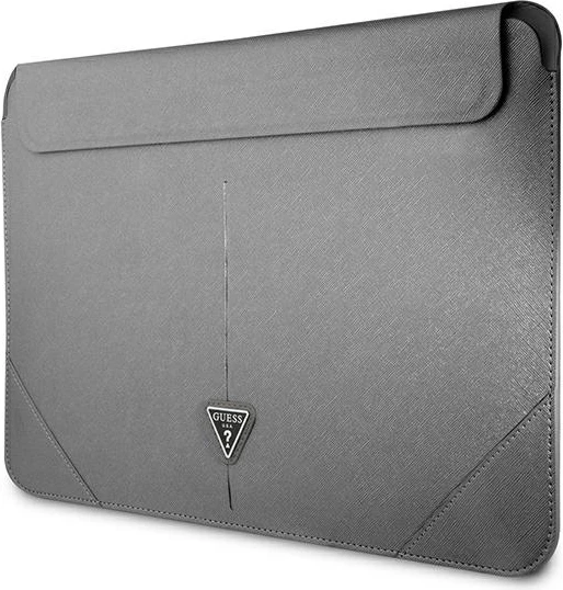 Mbështjellës laptopi Guess Saffiano Triangle Logo, 14", argjendtë
