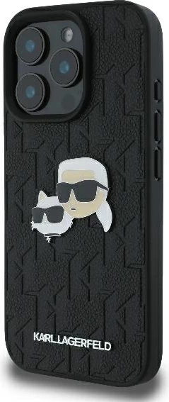 Mbështjellës Karl Lagerfeld Monogram Karl & Choupette Head Pin për iPhone 16 Pro Max, i zi