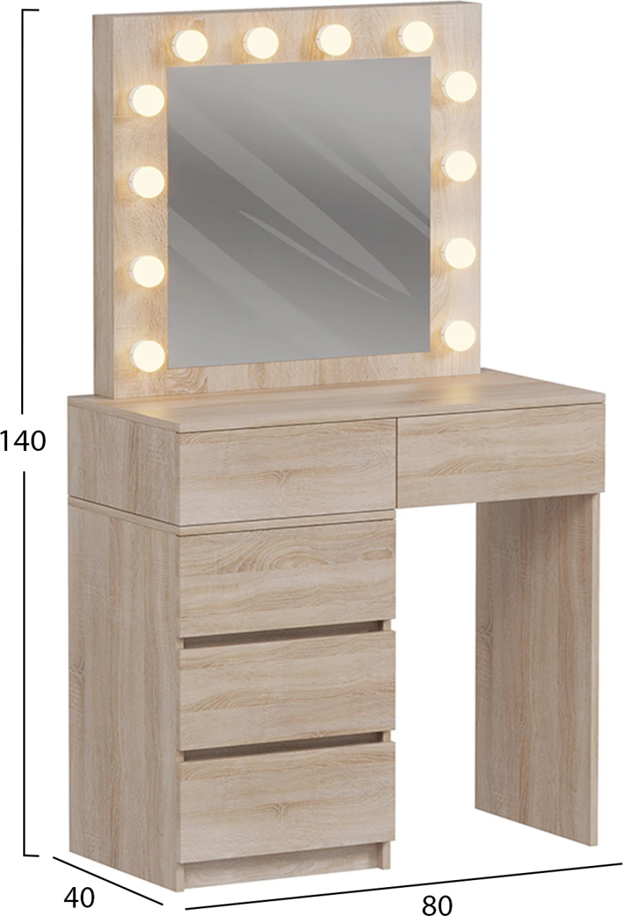 Tavolinë grimi me drita LED dhe sirtarë, BEYON FH2500.01, melaminë, ngjyrë sonama, 80x40x140H cm