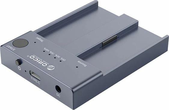 Stacion dokimi/klonimi M.2 NVMe Orico M2P2-C3-C-EU-GY-BP, 2 slote, USB-C 3.2 Gen 2 10Gbps, 2242/2260/2280/22110, gri, set me adapter 5V/4A dhe kabllo USB-A/USB-C