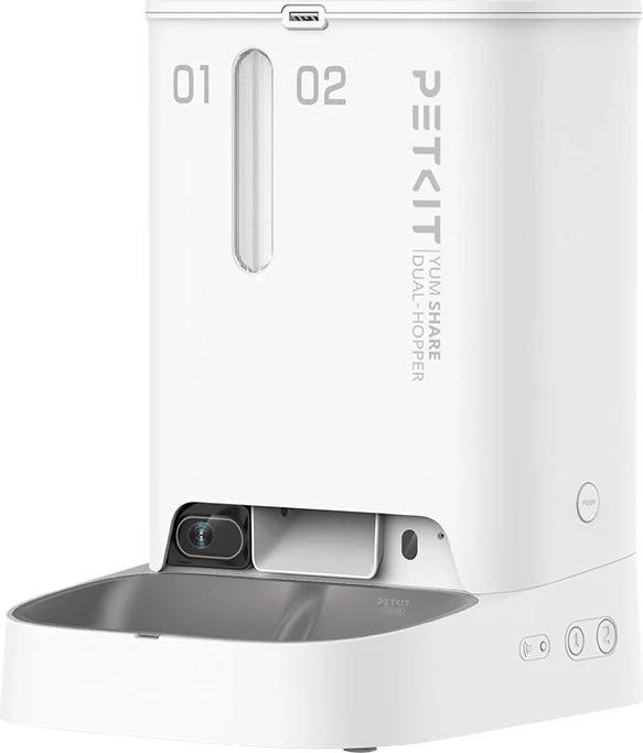 Shpërndarës ushqimi i mençur PetKit Yumshare Dual Hopper, 5L, me kamerë, i bardhë