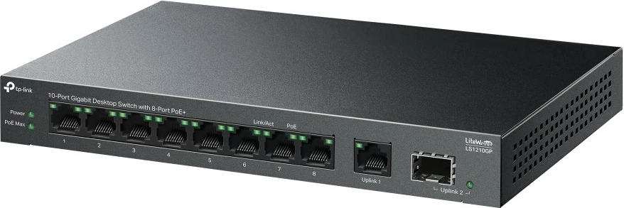 Switch TP-Link LiteWave LS1210GP, 10-Port Gigabit, PoE+, i zi