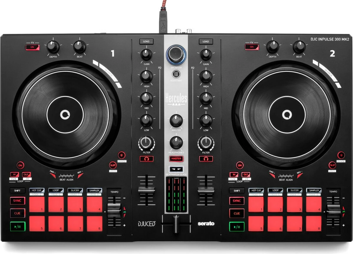 DJ Controller Hercules INPULSE 300 MK2, USB, 3.5 mm, i zi/kuq