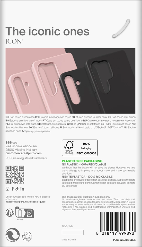 Mbështjellës Puro Icon për Samsung Galaxy S25 Ultra, silikon, i zi