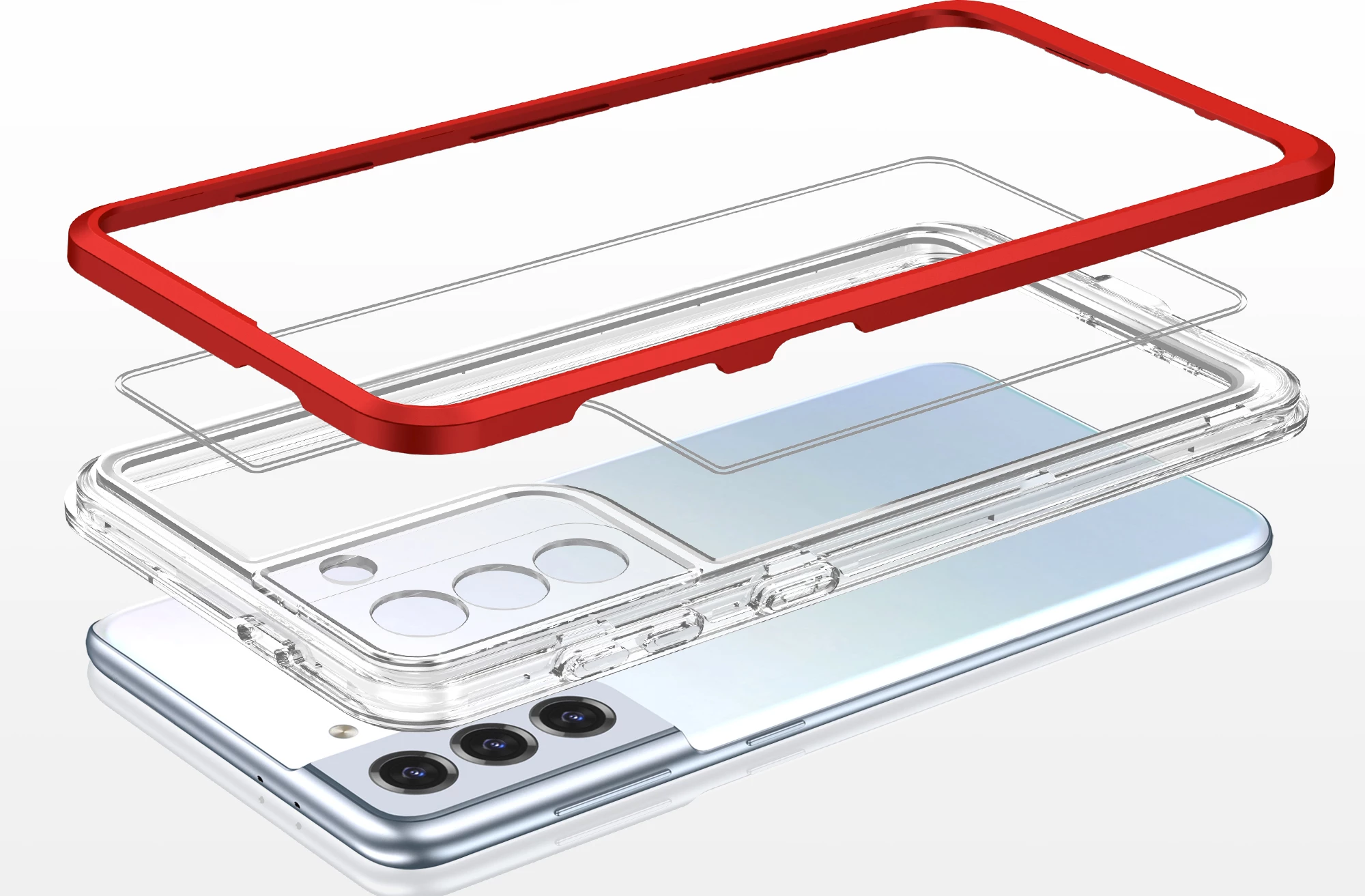 Mbështjellës Hurtel Hybrid Armor Clear 3 in 1 për Samsung Galaxy S22+, Transparent/Kuq