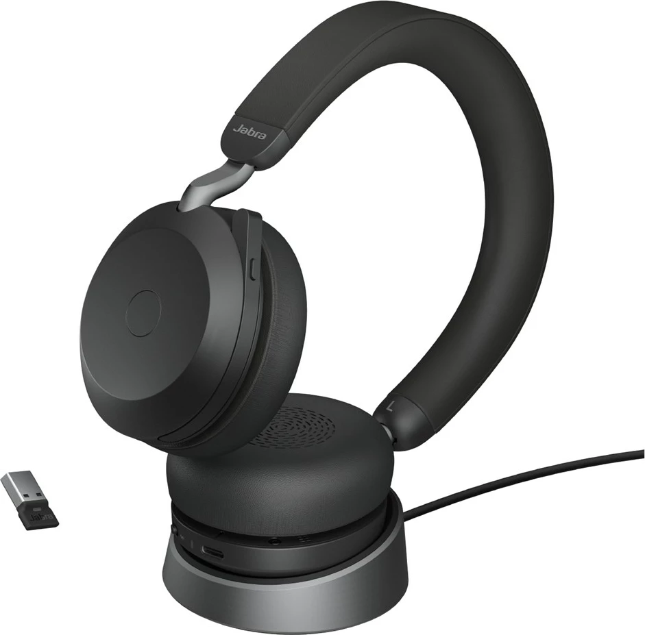 Kufje Jabra Evolve2 75 me Bluetooth dhe USB-A, me mbështetëse tavoline, e zezë
