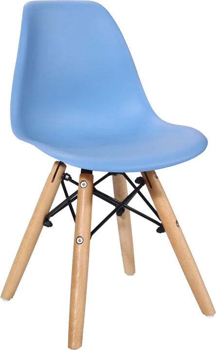 Karrige për fëmijë Julita, PP blu, dru ahu natyral, 35x31x57.5cm (set prej 4 copash)