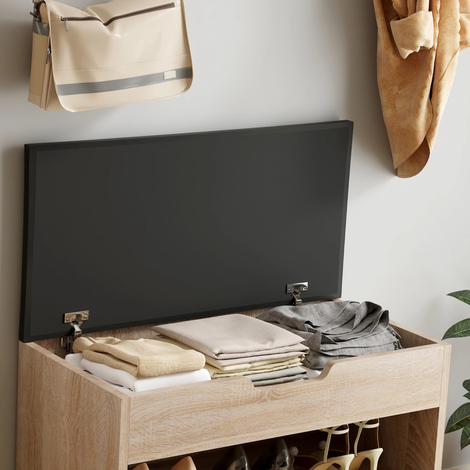 Raft këpucësh me vend për ulje ROMIR FH2477.01 melaminë ngjyrë sonama-kafe 60x30x44Hcm