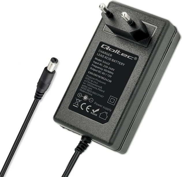 Karikues automatik baterie Qoltec 52423, 6V/12V, 1.5A, me LED, i zi