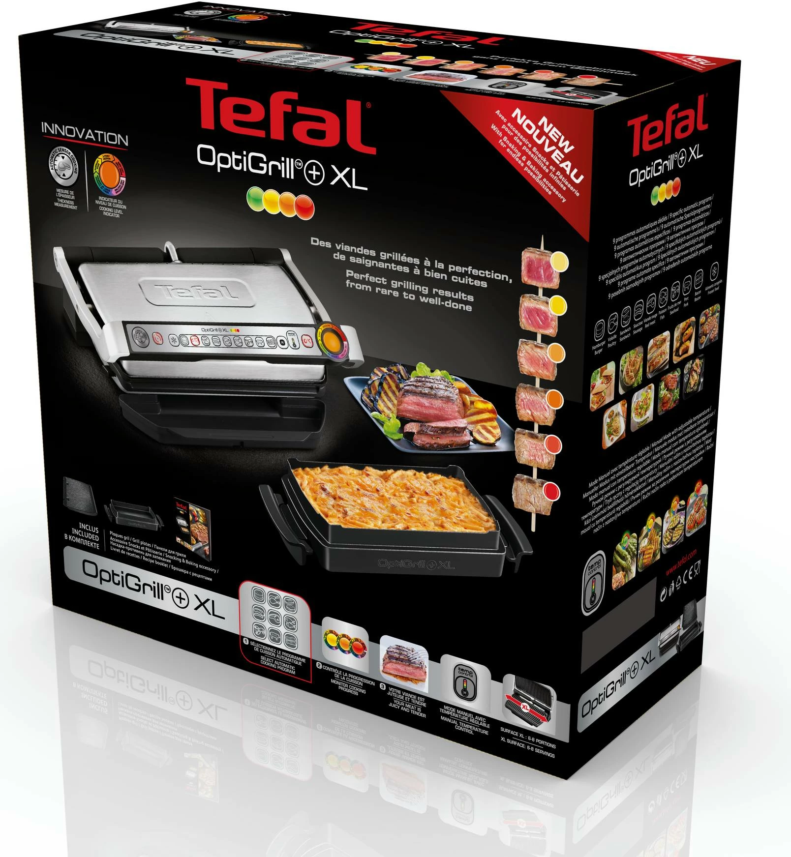 Grill elektrik Tefal OptiGrill+ XL GC724D12 2000 W, 9 programe, inox/e zezë