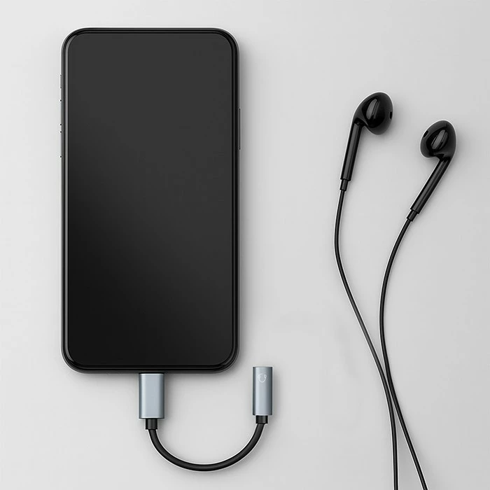 Adapter USB-C në 3.5mm Qoltec 51786, 10cm, zi/gri