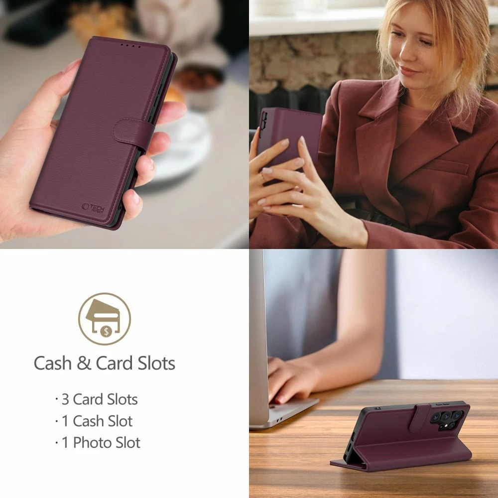 Mbështjellës Tech-Protect Wallet për Samsung Galaxy A16, eko-lëkurë, Burgundy