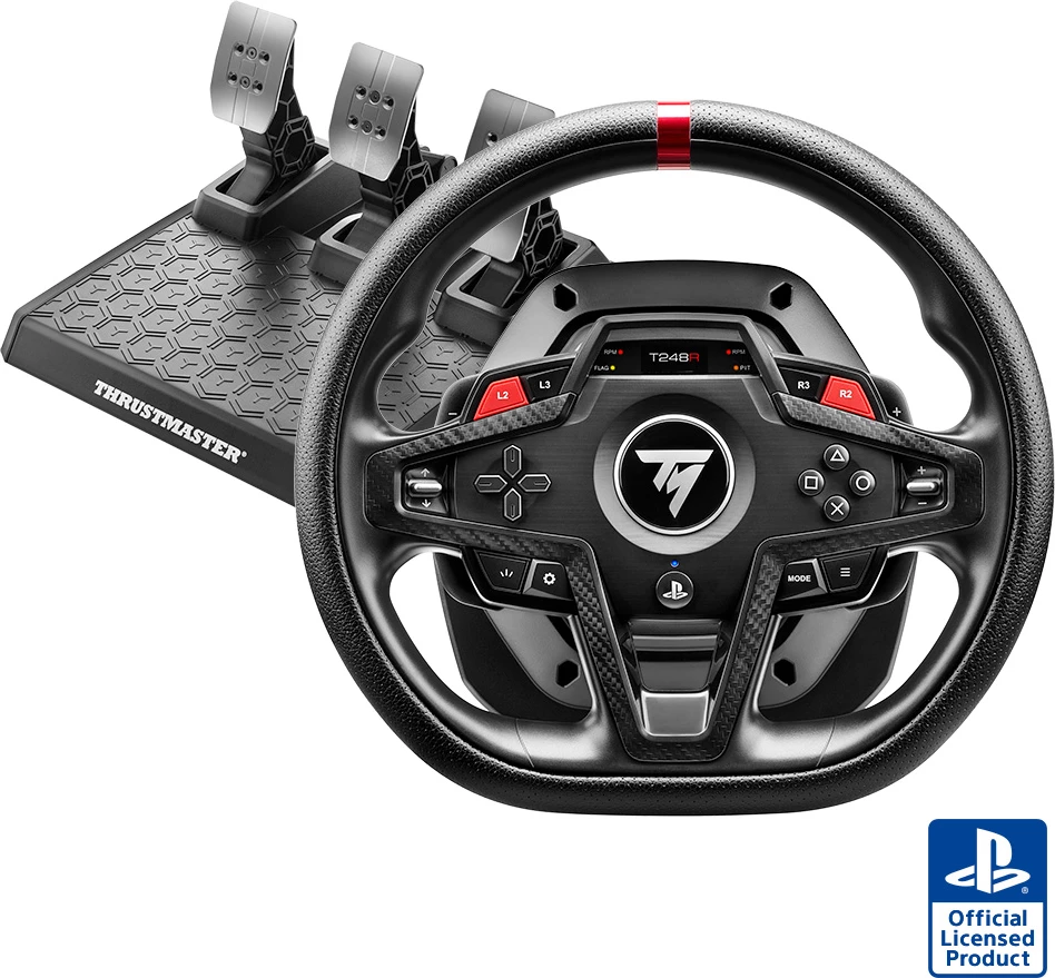 Volan garash Thrustmaster T248R, PC/PS5/PS4, force feedback 3.1 Nm, LCD, me set 3 pedale T3PM, i zi