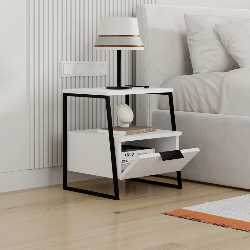 Komodinë Johana, e zezë-bardhë, 45x40x50cm