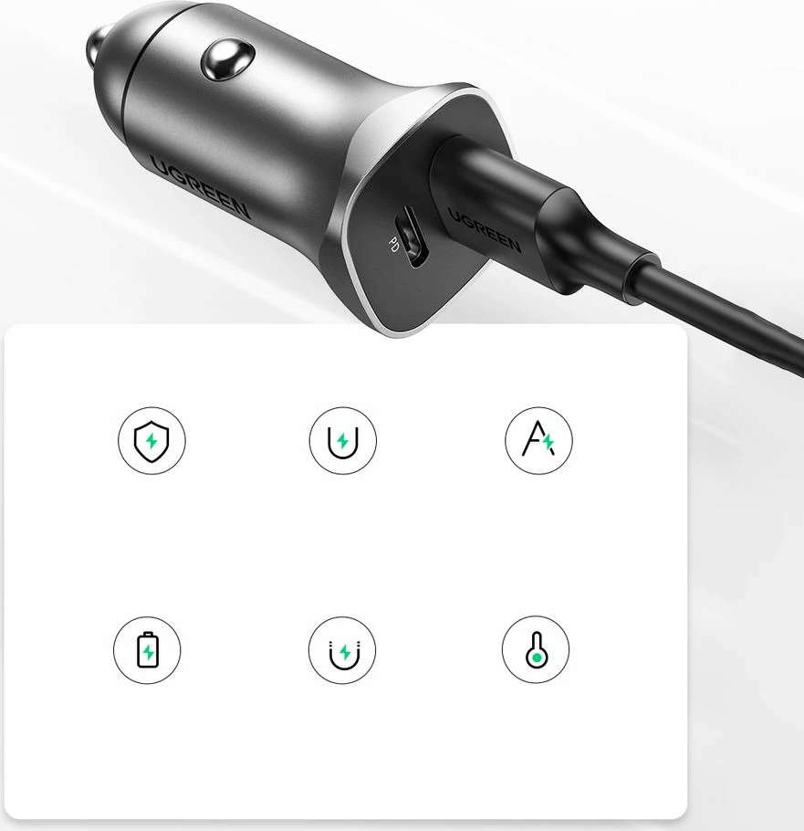 Karikues veture Ugreen CD130 20W 4.8A 1x USB-A + 1x USB-C (UGR1113GRY) argjendtë, 1 copë