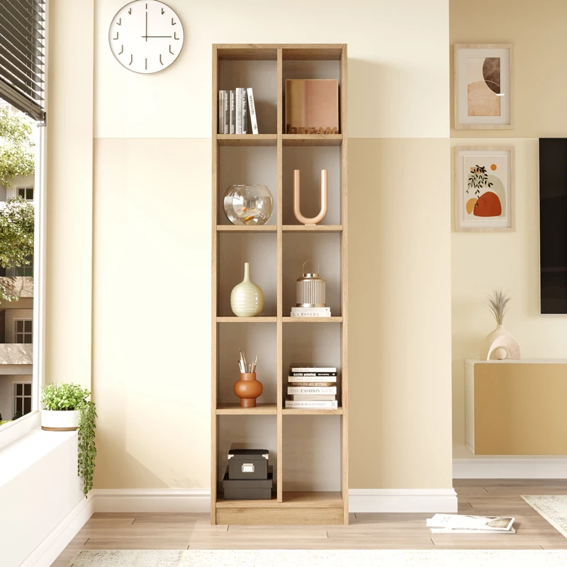 Raft librash 10-vendësh, ngjyrë natyrale, 51.1x25.4x180cm