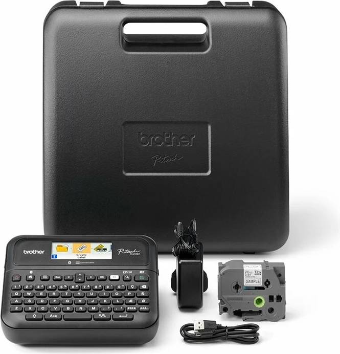 Etiketues Brother P-touch PT-D610BT, me ekran ngjyrë, Bluetooth, USB, me kasetë etikete, zi, me kuti transporti