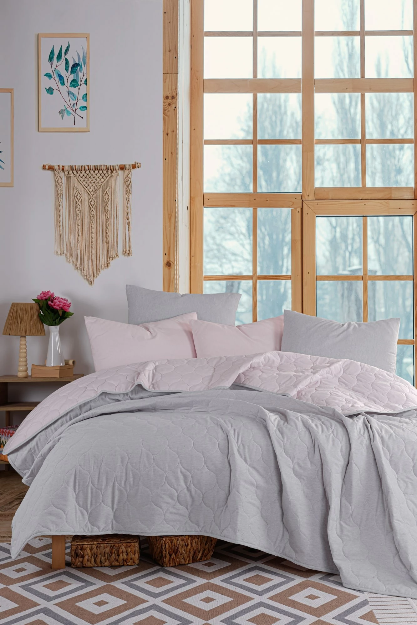 Jorgan i vetëm, ngjyrë pluhur dhe gri, L'essentiel