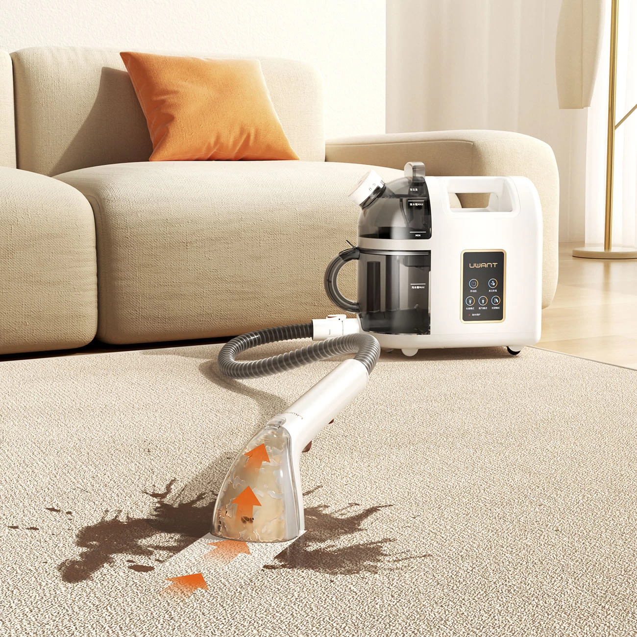 Fshesë me avull dhe korrent UWANT B200, 1900W, 12000Pa, me funksion pastrimi të thellë me avull, e bardhë, set aksesorësh