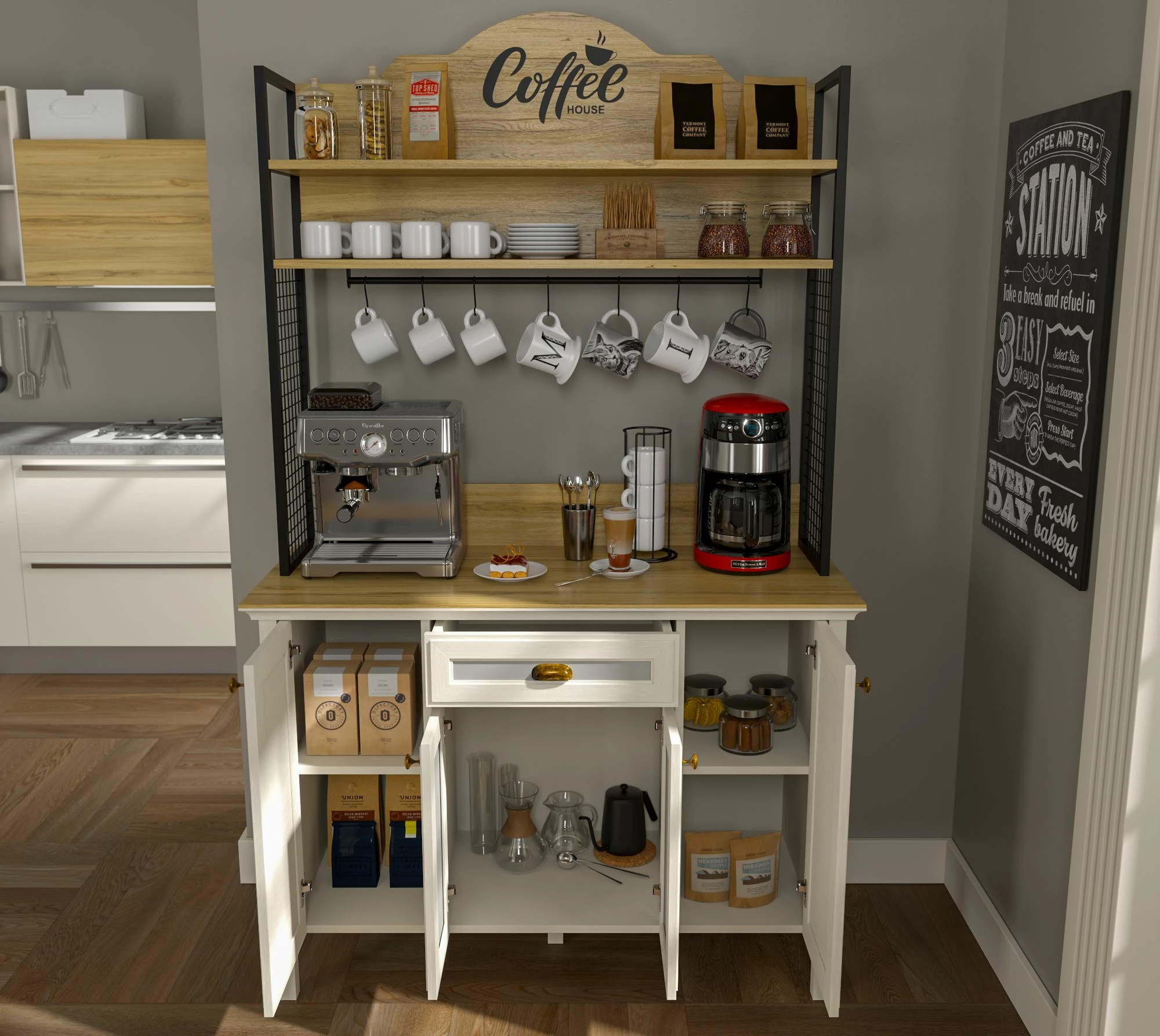 Dollap për kafe, krem, lis, e zi, Skye Decor, FRN-21027