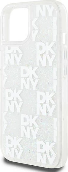 Mbështjellës DKNY Liquid Glitter Multilogo për iPhone 15/14/13, Bardhë
